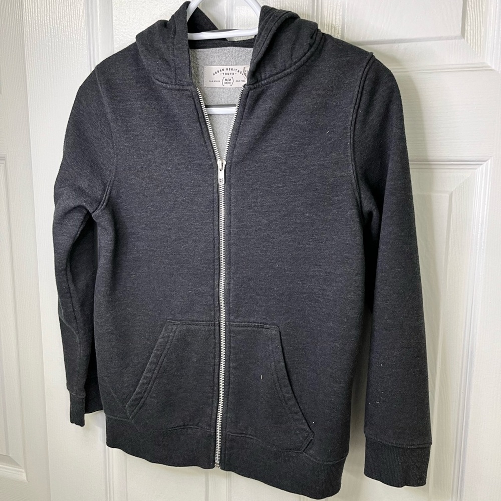 Boys Hoodie Size 10/12 Grey Zip Up Urban Heritage Youth Sweatshirt